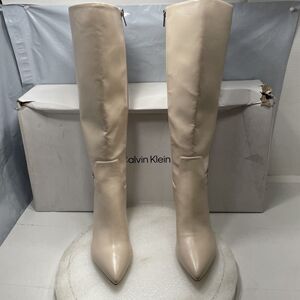 Calvin Klein Jeora High Heel Tall Dress Boots, Light Natural, Women Size 7M #999